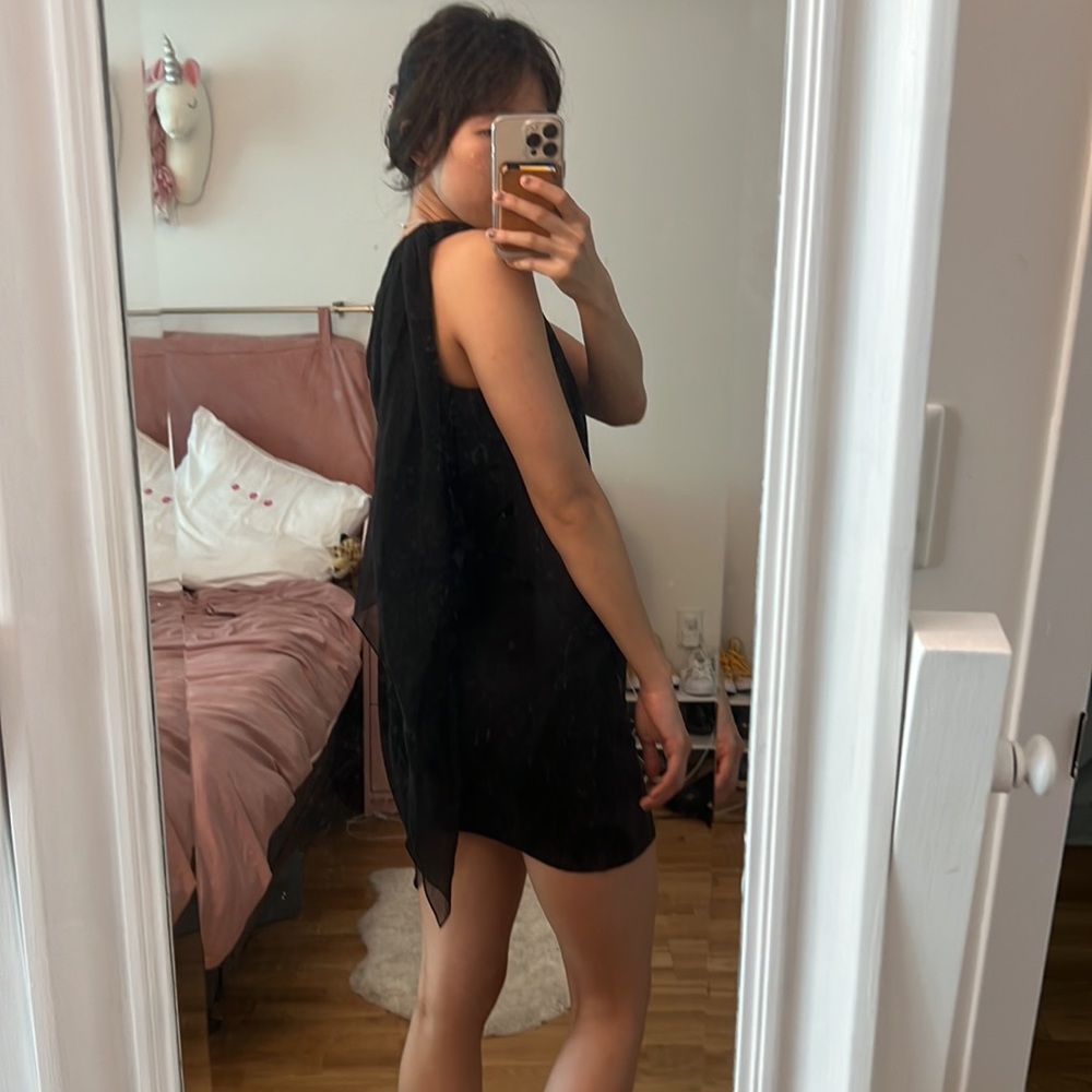 Alice and olivia bodycon goddess silk drape black dress - Picture 3 of 7